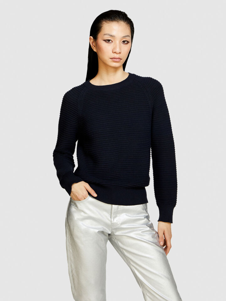 Solid colored sweater - women's crew neck sweaters - Dark Blue | Sisley image number 4